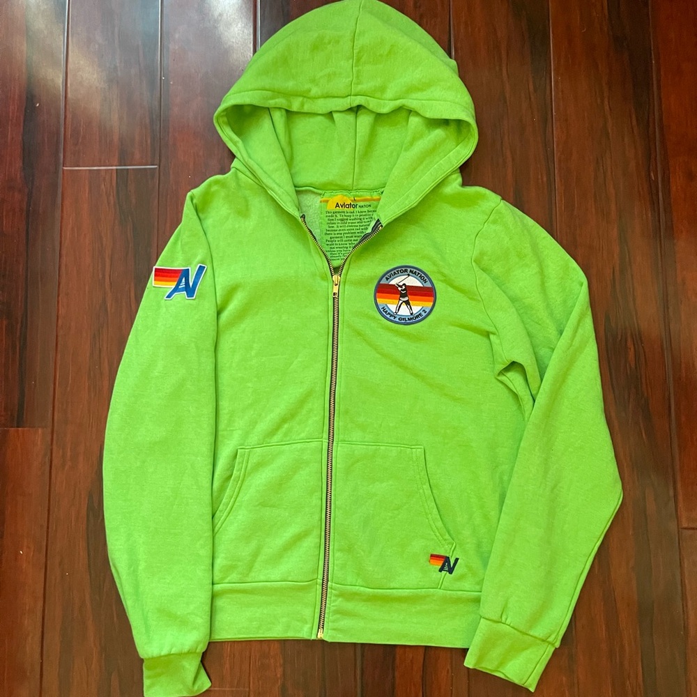 Aviator Nation x Happy Gilmore 2 RARE Cast & Crew Green Zip Up Hoodie Size Large